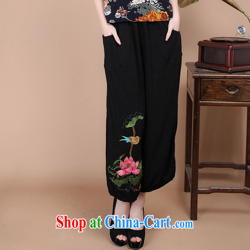 HYMN Sodom and Pratt 2015 summer new Chinese Ethnic Wind mother load leisure beauty retro short pants embroidered rug pants female black XXL