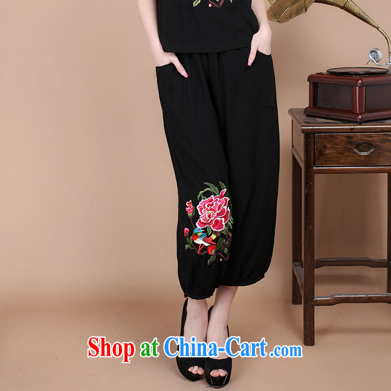 HYMN Sodom and Pratt 2015 summer new mom with older 7 pants Chinese Ethnic Wind cotton embroidery has been the pants black XXXL Hymn, Sodom and Pratt, shopping on the Internet