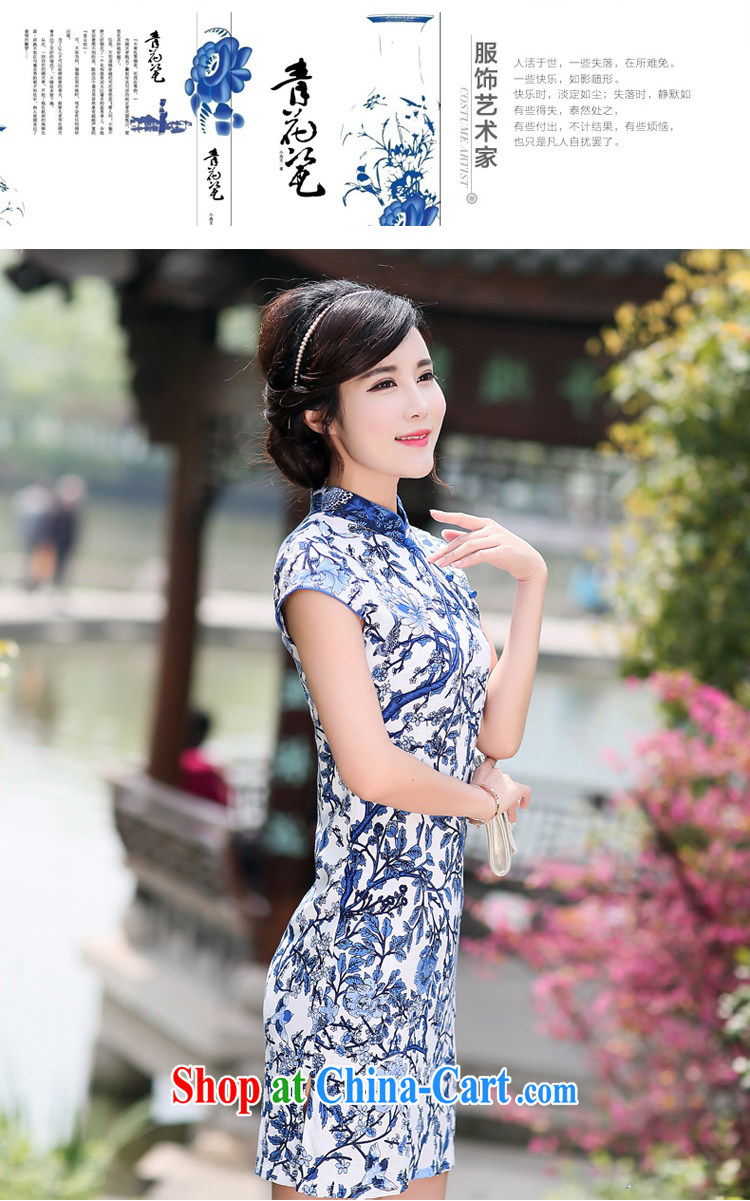 Jin Bai Lai improved cheongsam summer blue and white porcelain dresses Korean Beauty cotton the female short-sleeve retro dress dresses 4 XL pictures, price, brand platters! Elections are good character, the national distribution, so why buy now enjoy more preferential! Health
