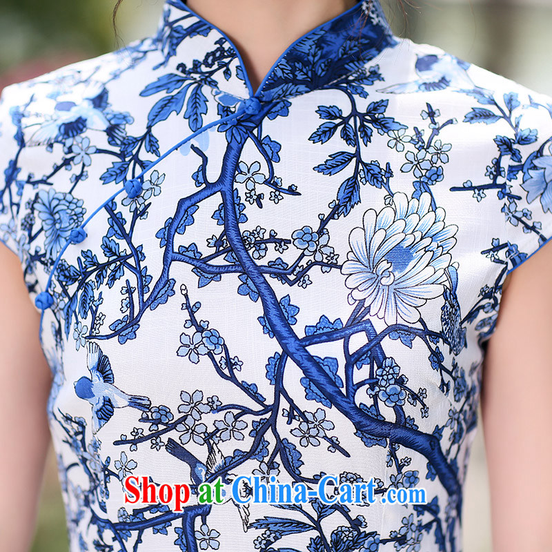 Jin Bai Lai improved cheongsam summer blue and white porcelain dresses Korean Beauty cotton the female short-sleeve retro dress dresses 4 XL idealistically Bai Lai (C . Z . BAILEE), online shopping