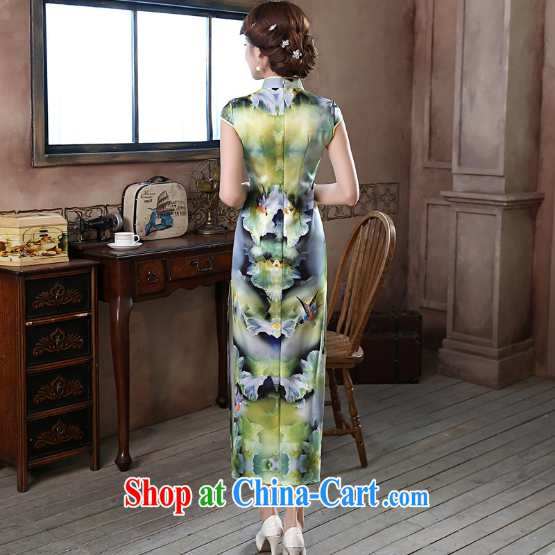 Early Morning, 2015 summer new, improved Stylish retro long cheongsam dress lace daily dresses green edge green L, Morning land, online shopping