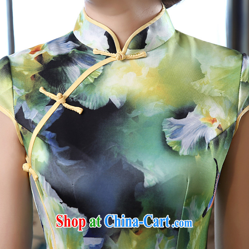 Early Morning, 2015 summer new, improved Stylish retro long cheongsam dress lace daily dresses green edge green L, Morning land, online shopping