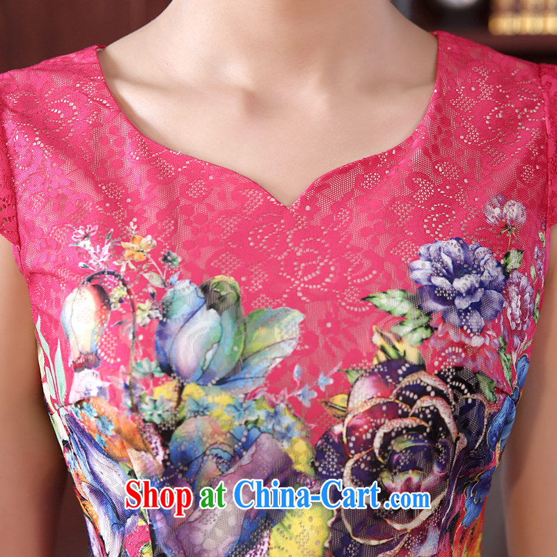 Morning, summer 2015 with new, improved and Stylish retro short cheongsam dress of red lace day dresses of red M morning land, online shopping