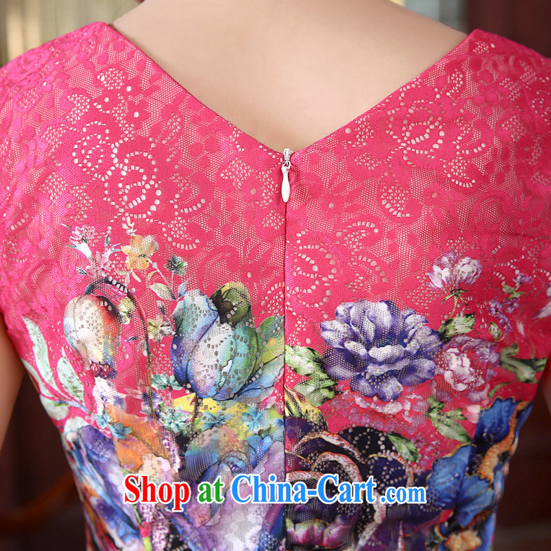Morning, summer 2015 with new, improved and Stylish retro short cheongsam dress of red lace day dresses of red M morning land, online shopping