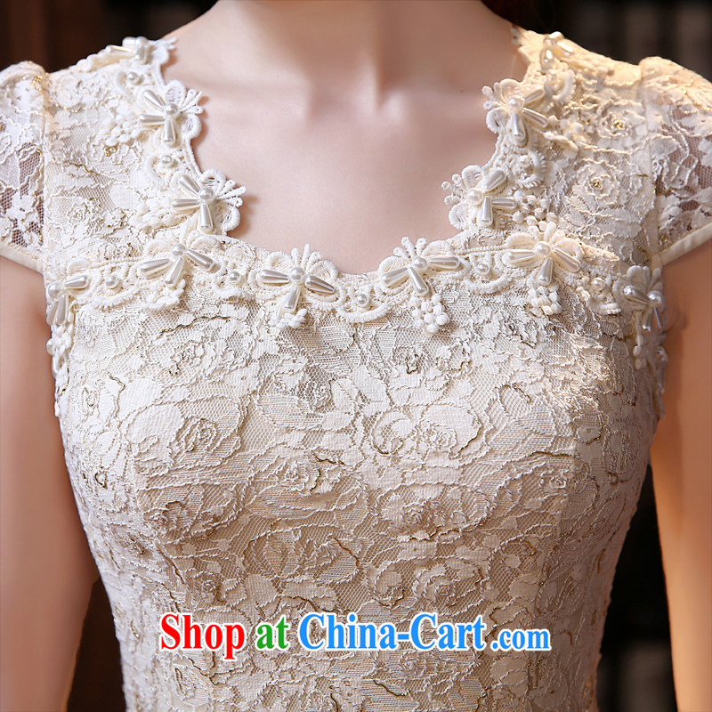 Morning, summer 2015 with new, improved Stylish retro short cheongsam dress fine lace daily dresses apricot M morning land, shopping on the Internet