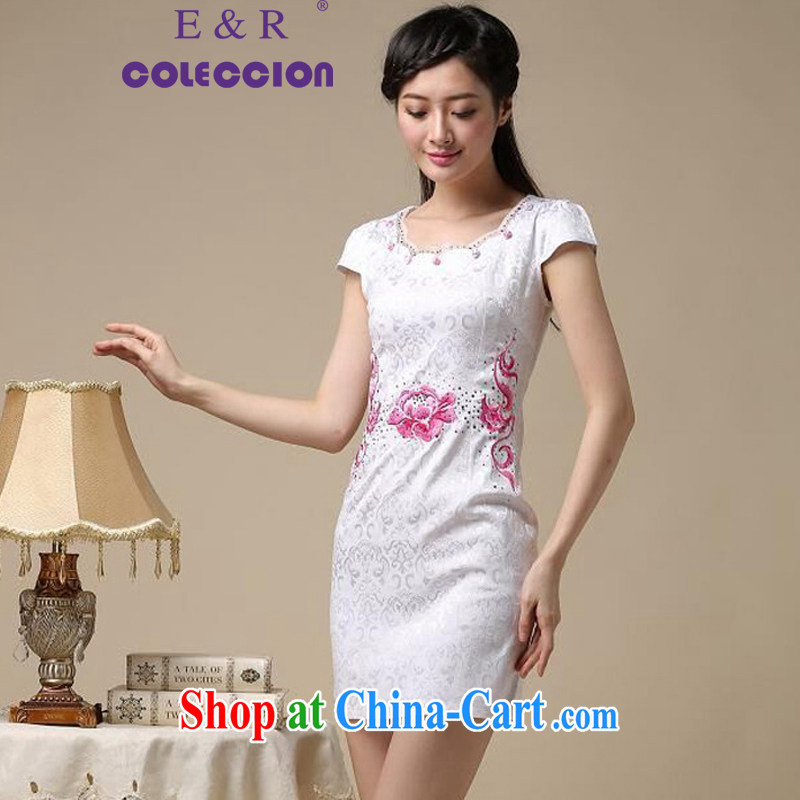 2015 new spring and summer white embroidery jacquard cotton retro improved cheongsam dress style female pink S, E &R COLECCION, shopping on the Internet