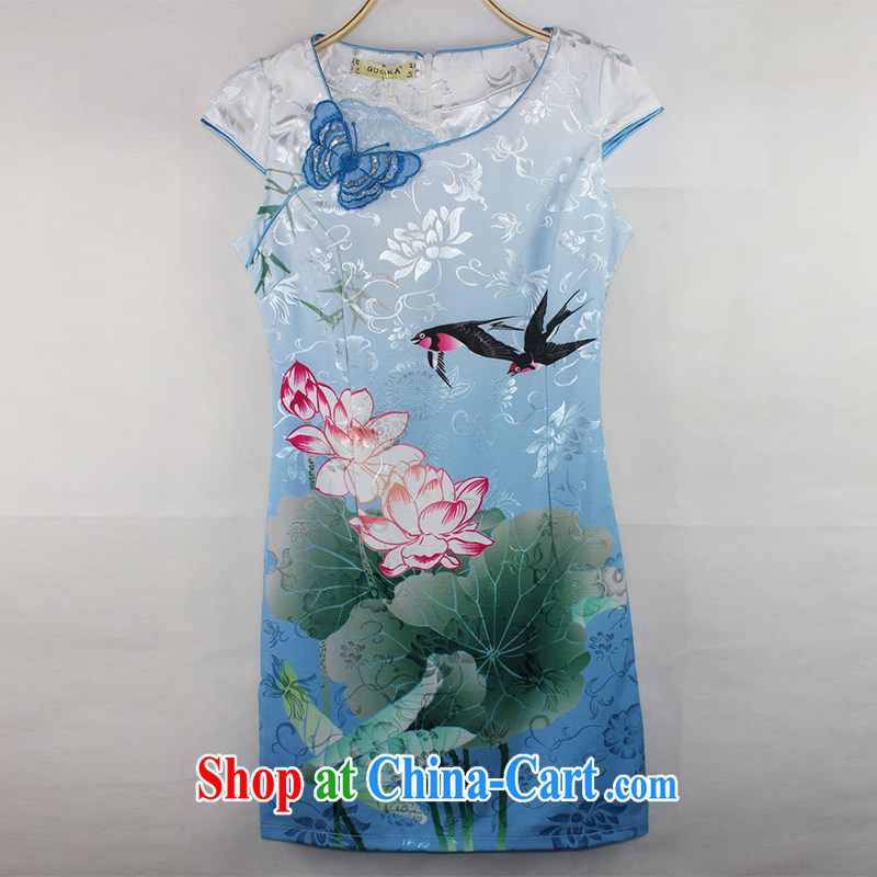 Connie, population 2015 summer dresses, stylish beauty Lotus the gradient improved fashion cheongsam dress 1569 color blue XL, Connie (Denisi), shopping on the Internet