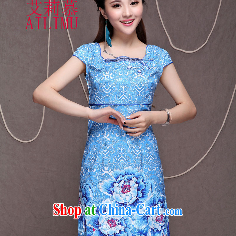 Allie's Ethnic Wind stylish Chinese qipao dress daily retro beauty graphics build cheongsam VA R 033 9913 blue M