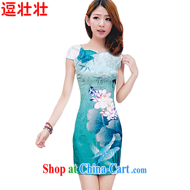 and Chuang Chuang 2015 summer dresses, stylish beauty Lotus the gradient improved fashion cheongsam dress 1569 Green S