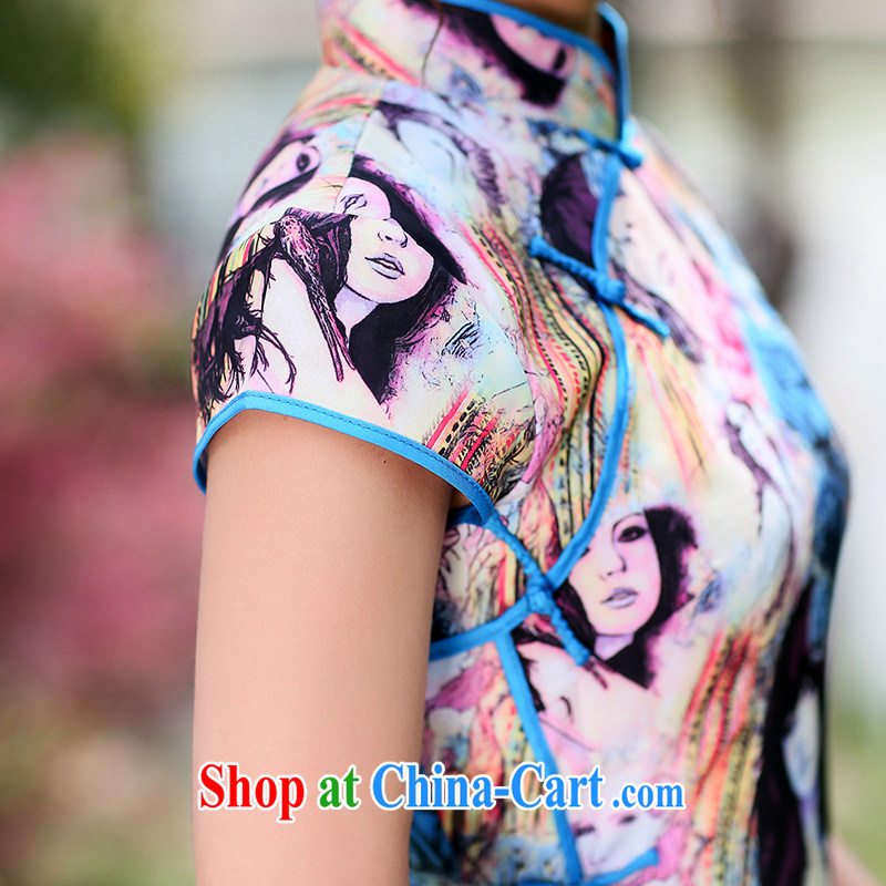 Jin Bai Lai dresses summer improved Tang Women's clothes and stylish stamp graphics thin dress short-sleeve cheongsam dress dress 4XL idealistically Bai Lai (C . Z . BAILEE), online shopping