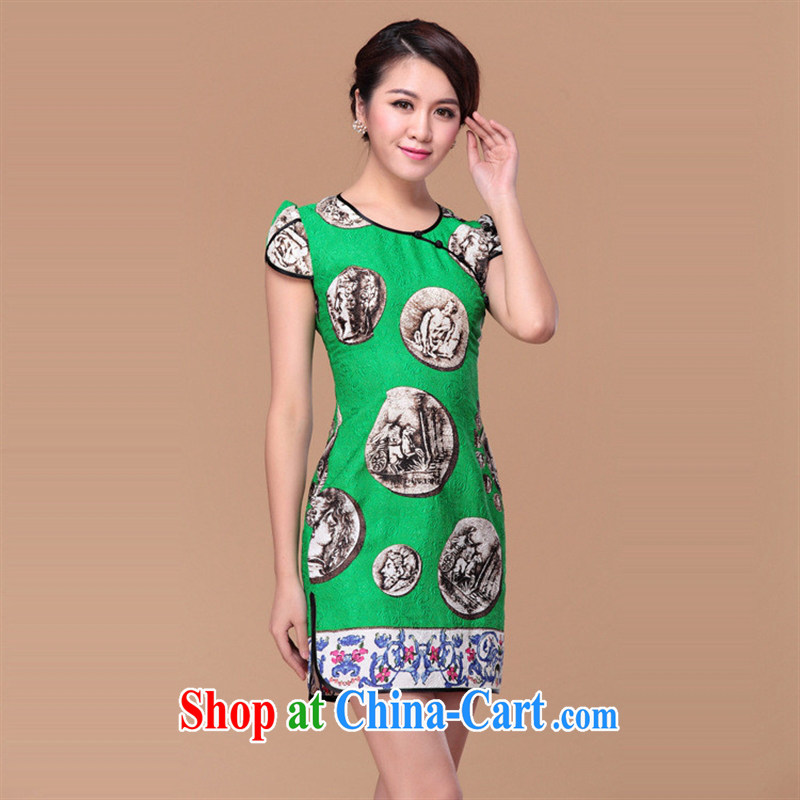 hamilton 2015 new spring and summer improved cultivating retro stamp short spring dresses female A 14,305 black XXXL
