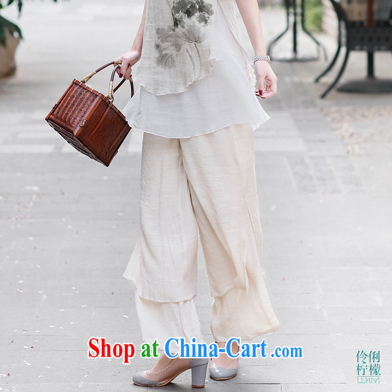 Lara lemon retro solid-colored short pants Original Design 40,158 China wind female arts, ethnic wind beige - pre-sale 15 days Shipment S, eloquent lemon (lingliningmeng), online shopping