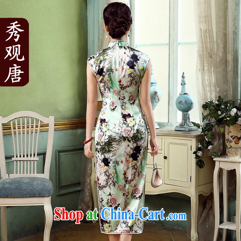 The CYD HO Kwun Tong' flower of summer 2015 long Silk Cheongsam sauna Silk Cheongsam dress retro dress skirt QD 5317 M suit, Sau looked Tang, shopping on the Internet