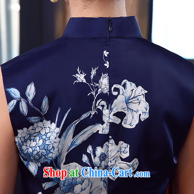 The CYD HO Kwun Tong' definition, 2015 summer New Style stamp cheongsam dress retro dresses and stylish improved cheongsam summer Po blue XL, Sau looked Tang, shopping on the Internet