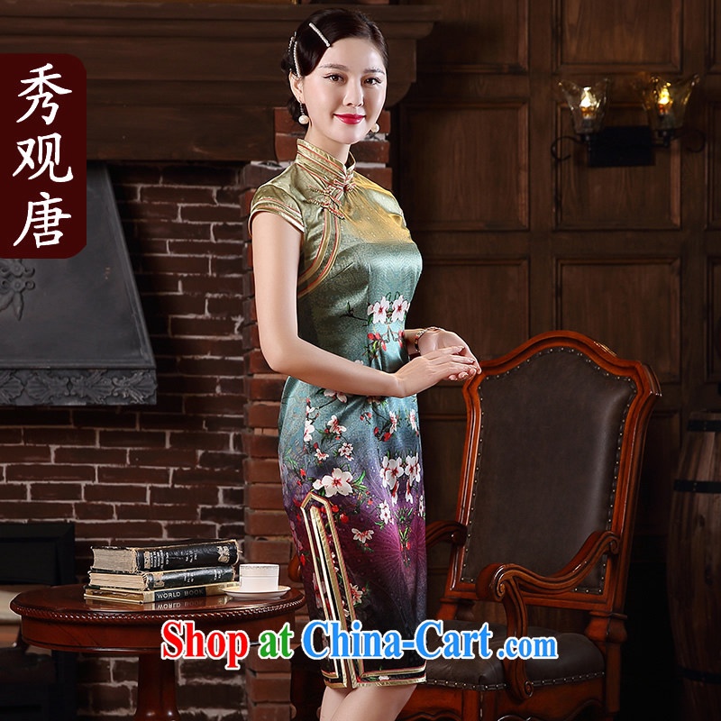 The CYD HO Kwun Tong' Mei Hong Kong Summer 2015 New Silk Cheongsam retro stamp sauna Silk Dresses 5144 QD L suit, Sau looked Tang, and shopping on the Internet