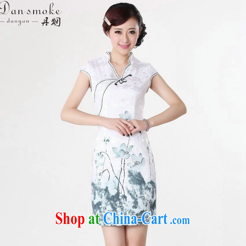 Bin Laden smoke summer new cheongsam Chinese female Chinese improved, for pure cotton hand-painted retro short cheongsam dress such as the color 2 XL, Bin Laden smoke, shopping on the Internet