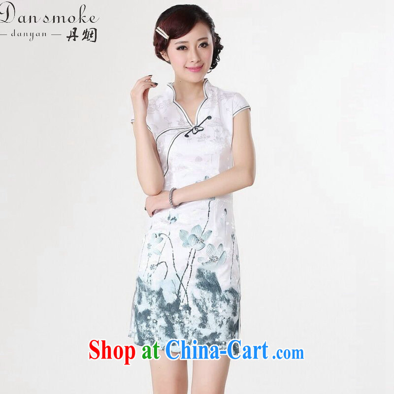 Bin Laden smoke summer new cheongsam Chinese female Chinese improved, for pure cotton hand-painted retro short cheongsam dress such as the color 2 XL, Bin Laden smoke, shopping on the Internet