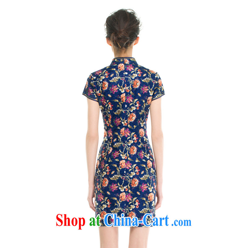 Wood is really the MOZEN 2015 spring and summer new, Chinese, for flower embroidery texture short cheongsam 43,148 10 dark blue XL, wood really has, shopping on the Internet