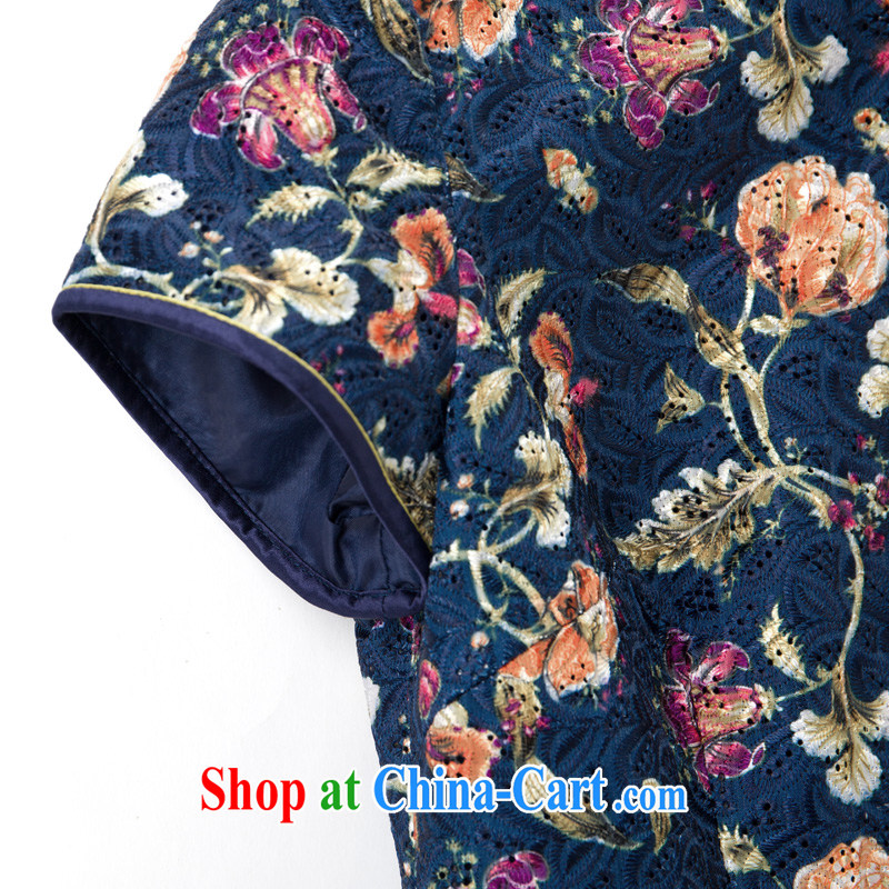 Wood is really the MOZEN 2015 spring and summer new, Chinese, for flower embroidery texture short cheongsam 43,148 10 dark blue XL, wood really has, shopping on the Internet