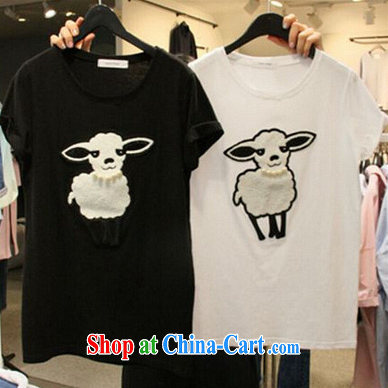 Qin Qing Korea 2015 summer new Korean short-sleeved sheep pattern cotton T-shirt girls 100 ground graphics thin T-shirt white XL, GENYARD, shopping on the Internet