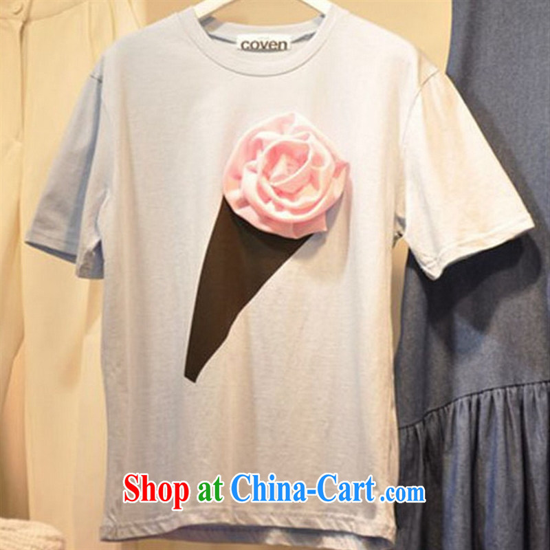 Deloitte Touche Tohmatsu store sunny summer 2015 female Korean three-dimensional roses cotton T shirts girls summer short-sleeve T-shirt the T-shirt picture color XL, GENYARD, shopping on the Internet