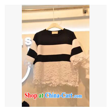 Qin Qing store the East Gate summer Korean Edition black and white striped loose short-sleeved T-shirt girl lace stitching T-shirt the T-shirt white XL pictures, price, brand platters! Elections are good character, the national distribution, so why buy now enjoy more preferential! Health
