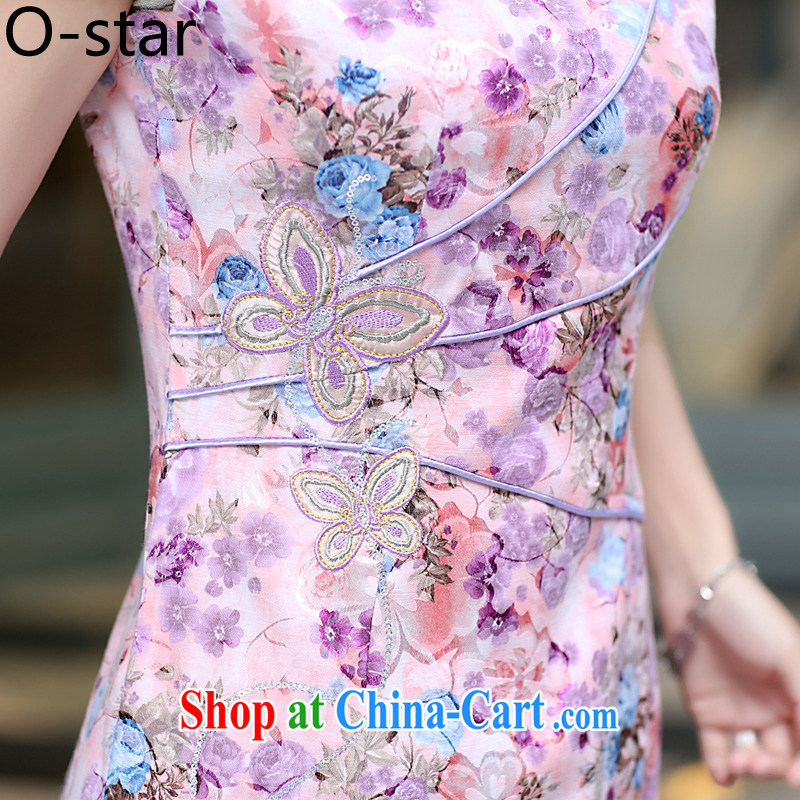O - Star 2015 spring and summer New Daily Short dresses retro improved cultivation video thin cheongsam dress floral dress-light purple L, O - Star, shopping on the Internet