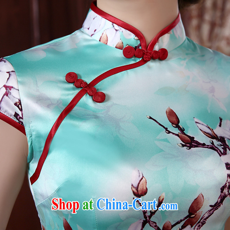 Morning dresses, new 2015 summer retro short improved stylish sauna silk silk Chinese qipao Magnolia light blue XL, morning land, shopping on the Internet