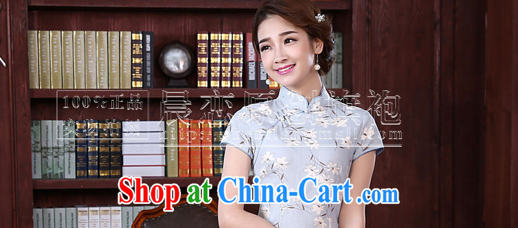 Morning, summer 2015 new stylish improved retro short cheongsam dress Chinese daily cotton the gray-blue gray-blue 155/S pictures, price, brand platters! Elections are good character, the national distribution, so why buy now enjoy more preferential! Health