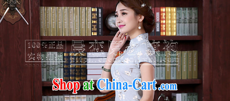 Morning, summer 2015 new stylish improved retro short cheongsam dress Chinese daily cotton the gray-blue gray-blue 155/S pictures, price, brand platters! Elections are good character, the national distribution, so why buy now enjoy more preferential! Health