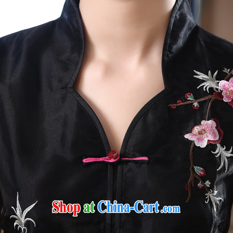 Morning dresses, new summer retro short improved stylish Chinese qipao T-shirt short-sleeved European root yarn embroidered black XL, Morning land, shopping on the Internet