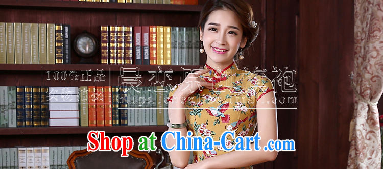 Morning love 2015 summer new, improved Stylish retro short cheongsam dress beaded lace daily dresses yellow XXL pictures, price, brand platters! Elections are good character, the national distribution, so why buy now enjoy more preferential! Health