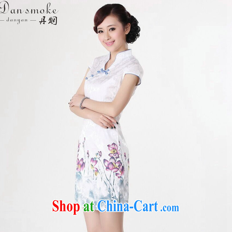Dan smoke-free summer new Chinese cheongsam dress Chinese improved version hand-painted cotton, for elegant short cheongsam as shown color 2 XL, Bin Laden smoke, shopping on the Internet