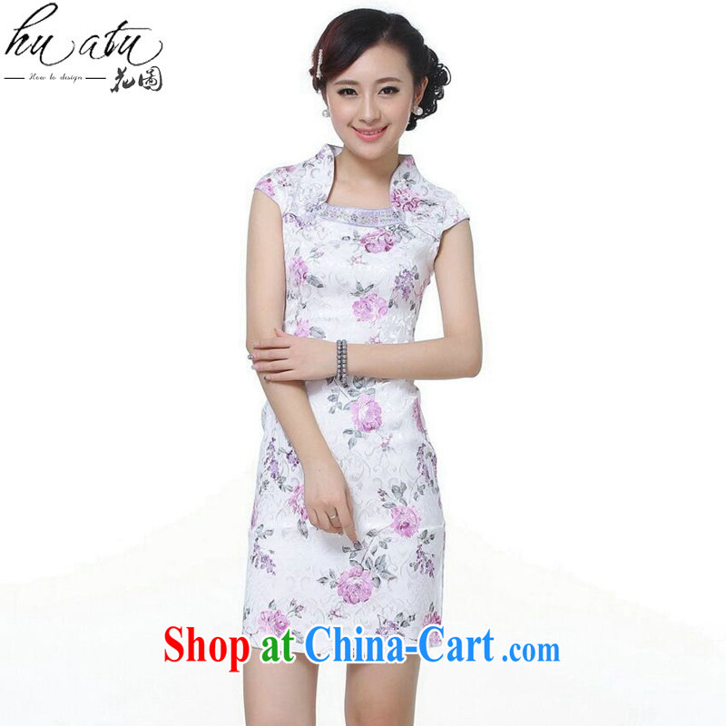 Take the cheongsam Tang Women's clothes summer wear new Chinese Dress improved version the collar jacquard cotton short cheongsam dress such as the color 2 XL, figure, and shopping on the Internet