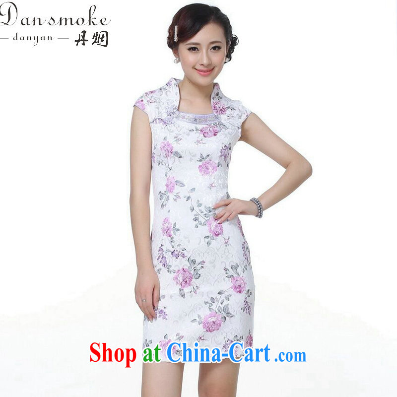 Bin Laden smoke cheongsam Tang Women's clothes summer wear new Chinese Dress improved version the collar jacquard cotton short cheongsam dress such as the color 2 XL