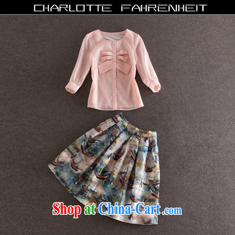 Ya-ting store 2015 summer new pink T-shirt + yacht stamp set skirt the root dress 608 OYZ L