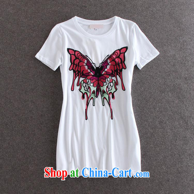 hamilton 2015 spring and summer new European and American Female European site butterfly stickers, embroidered short sleeves, long cotton shirt T white L pictures, price, brand platters! Elections are good character, the national distribution, so why buy now enjoy more preferential! Health