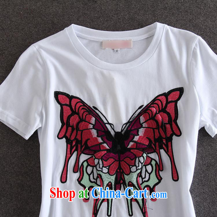hamilton 2015 spring and summer new European and American Female European site butterfly stickers, embroidered short sleeves, long cotton shirt T white L pictures, price, brand platters! Elections are good character, the national distribution, so why buy now enjoy more preferential! Health