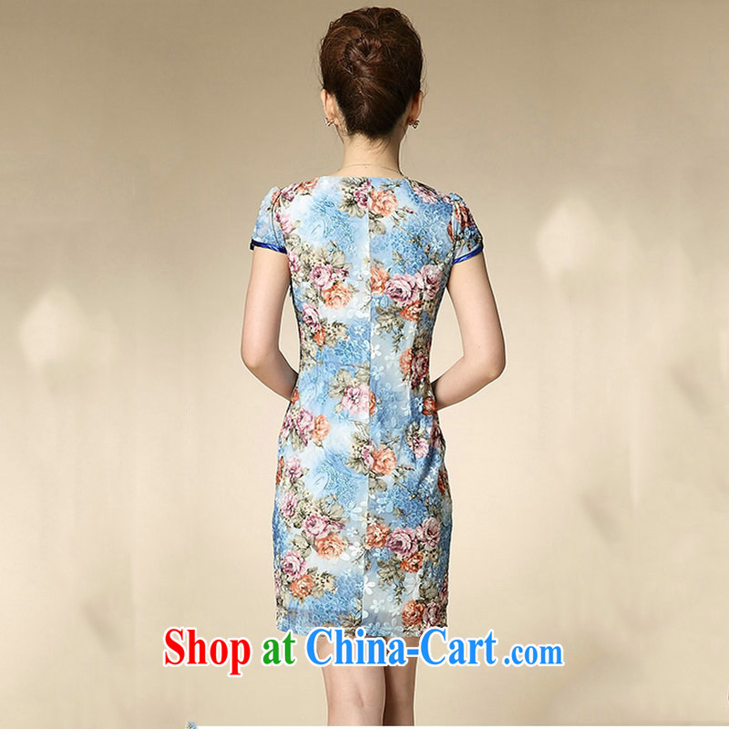 There are optimized color Kingfisher summer 15 new women with elegant round-collar Style Name Yuan short-sleeved stamp beauty package and dresses girls cy 6411 blue XXXL, optimize color swords into plowshares, and shopping on the Internet