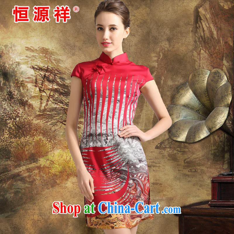 Leave a compensable 10 the Hang Seng Yuen Cheung-spring 2015 Jurchen, Silk Cheongsam sauna silk stamp dress dresses big silk skirt girls China spend XXL, Hengyuan Cheung, shopping on the Internet