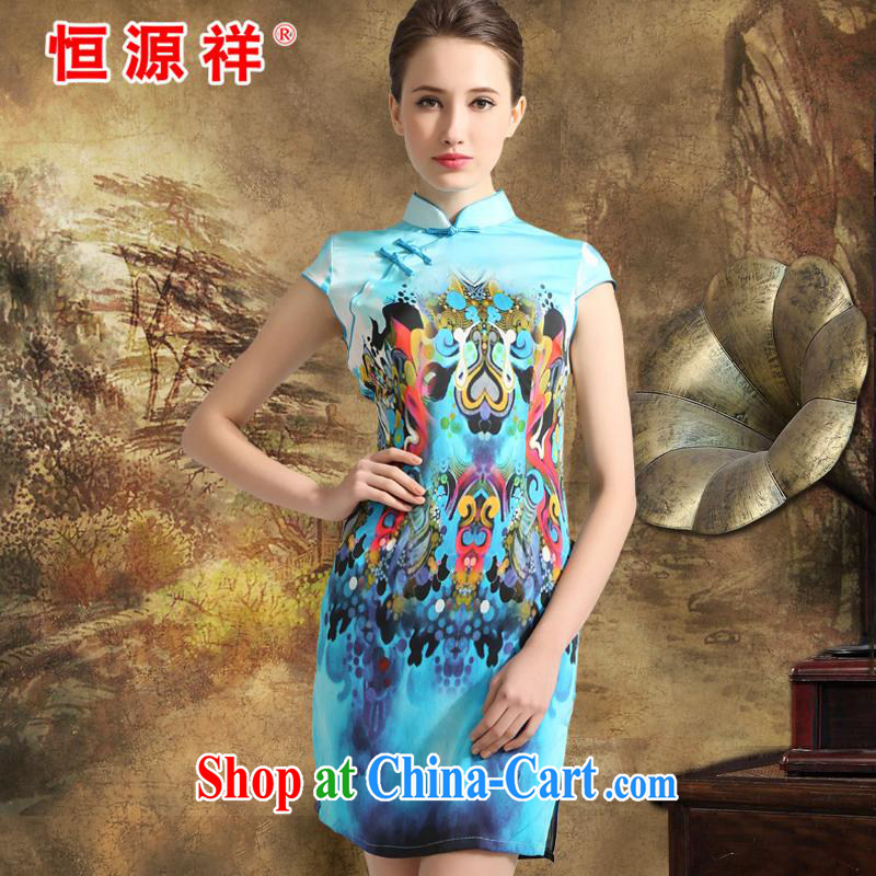 Mr Ronald ARCULLI is new, the Hang Seng Yuen Cheung-Ethnic Wind Silk Cheongsam dress women's clothing 2015 spring and summer Jurchen, silk dresses, silk skirt girls sky blue XXL, Hengyuan Cheung, shopping on the Internet