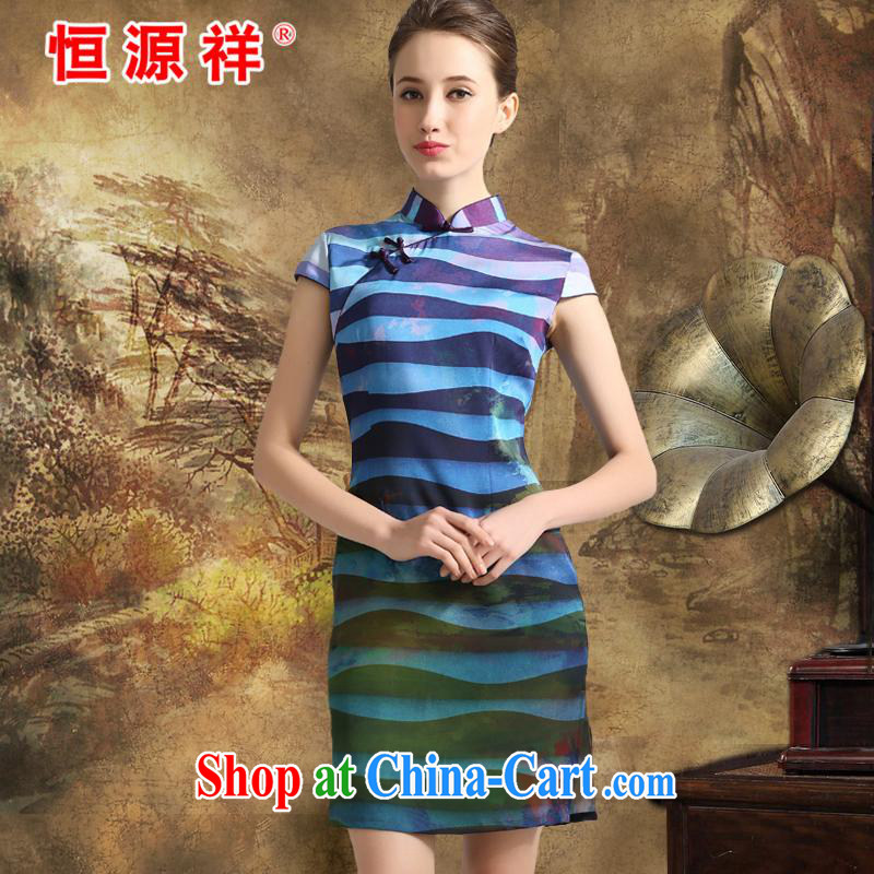 Summer, the Hang Seng Yuen Cheung-2015 spring and summer, stamp duty is silk dresses, silk The Silk Cheongsam dress Yeojin silk skirt Poland blue XXL, Hang Seng source Cheung, shopping on the Internet