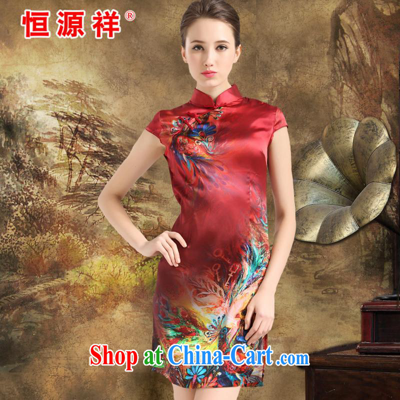 The 618 largest as soon as possible to Hang Seng Yuen Cheung-Genuine Goods new 2015 summer retro short-sleeved improved stylish sauna silk silk Chinese qipao dress Chinese red XXL, Hang Seng source Cheung, shopping on the Internet