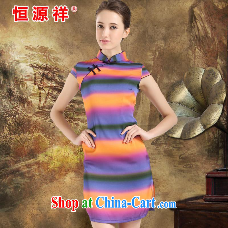 The 618 largest as soon as possible to Hang Seng Yuen Cheung-genuine 2015 summer new, improved Chinese qipao stylish Silk Cheongsam Ethnic Wind antique dresses Rainbow orange XXL, constant source Cheung, shopping on the Internet
