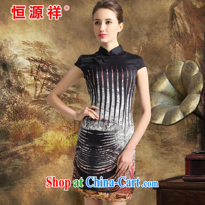 The 618 largest urges -- Hang Seng Yuen Cheung-in spring 2015 Jurchen, Silk Cheongsam sauna silk stamp dresses dresses the silk skirt girls cold stunning black XXL, Hengyuan Cheung, shopping on the Internet