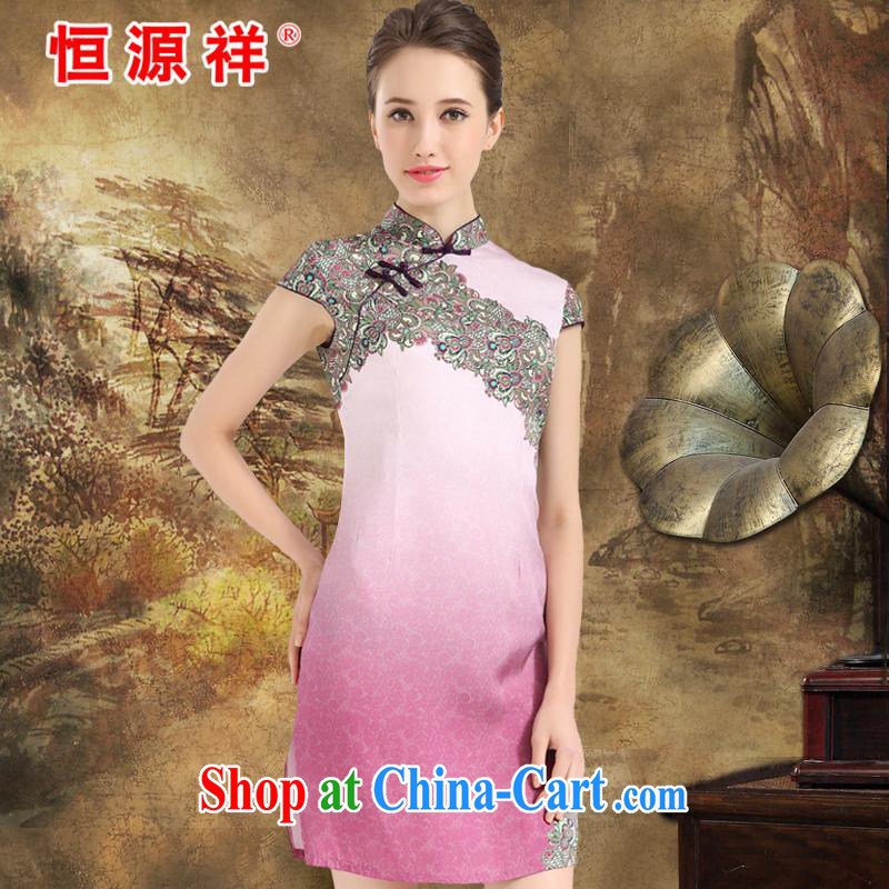 The 618 largest urges -- Hang Seng Yuen Cheung-genuine 2015 summer new heavy Silk Cheongsam high quality sauna silk fashion dress retro improved Choi Wan toner XXL, Hengyuan Cheung, shopping on the Internet