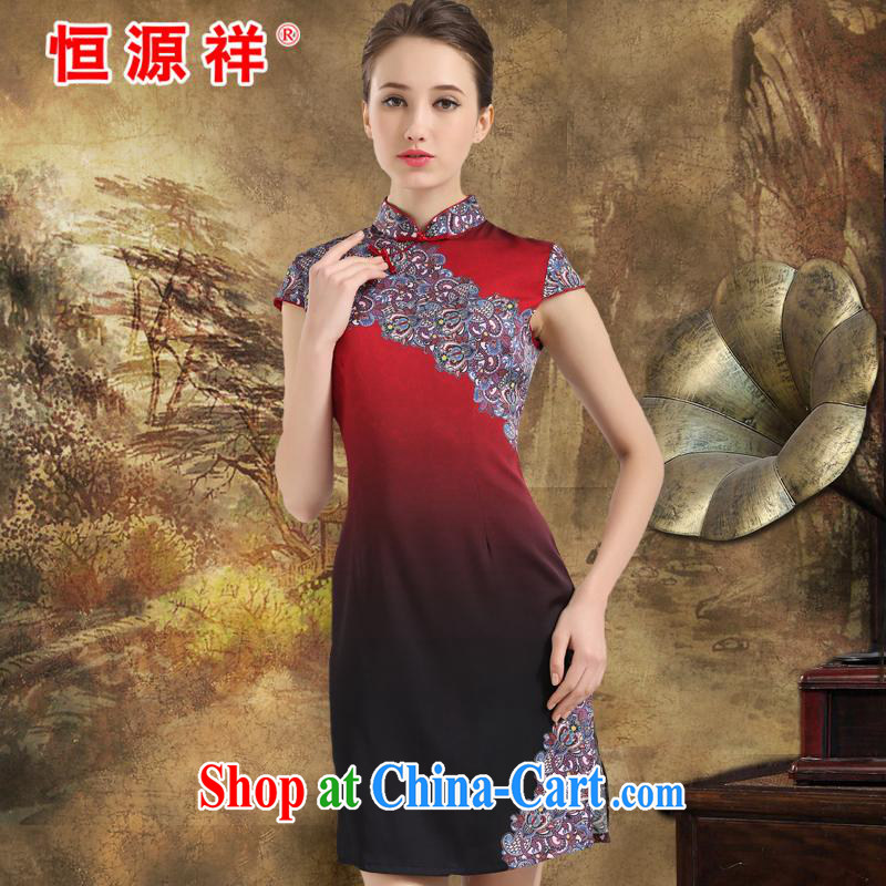 New product listing the Hang Seng Yuen Cheung-2015 summer new heavy Silk Cheongsam upscale sauna silk fashion dress retro improved Choi Wan red XXL, Hang Seng source Cheung, shopping on the Internet