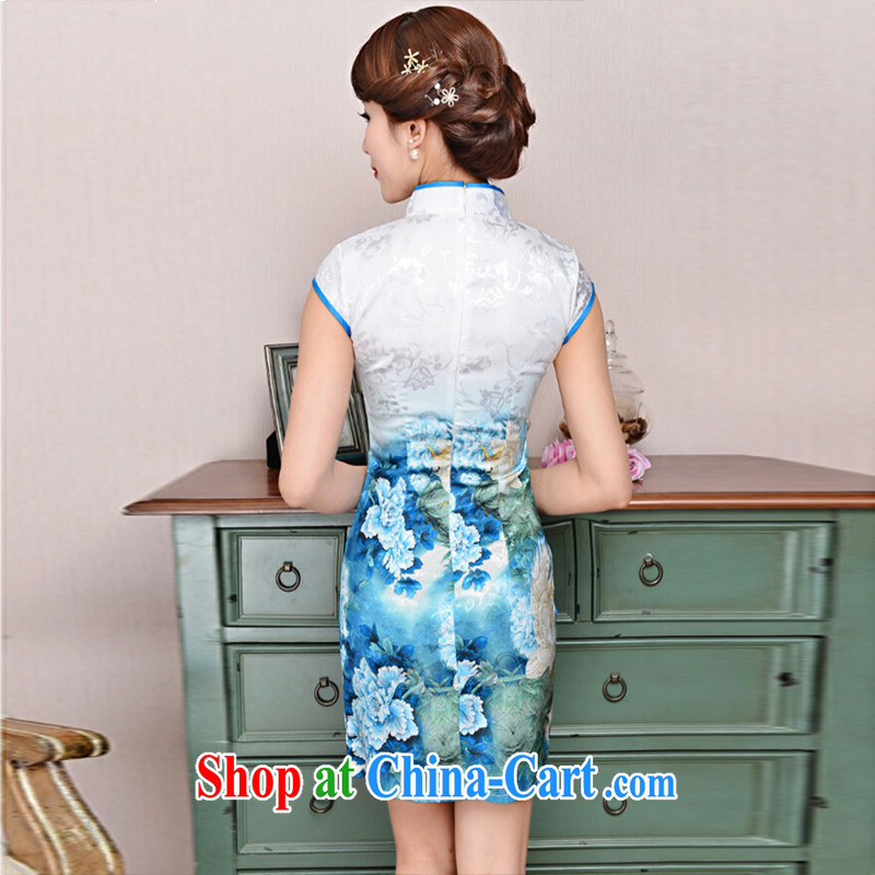 The new nation, the elegant low the forklift truck serving toast improved cheongsam dress summer T-shirt dresses female blue collar, small bird figure suit M, stone (Bushi), shopping on the Internet
