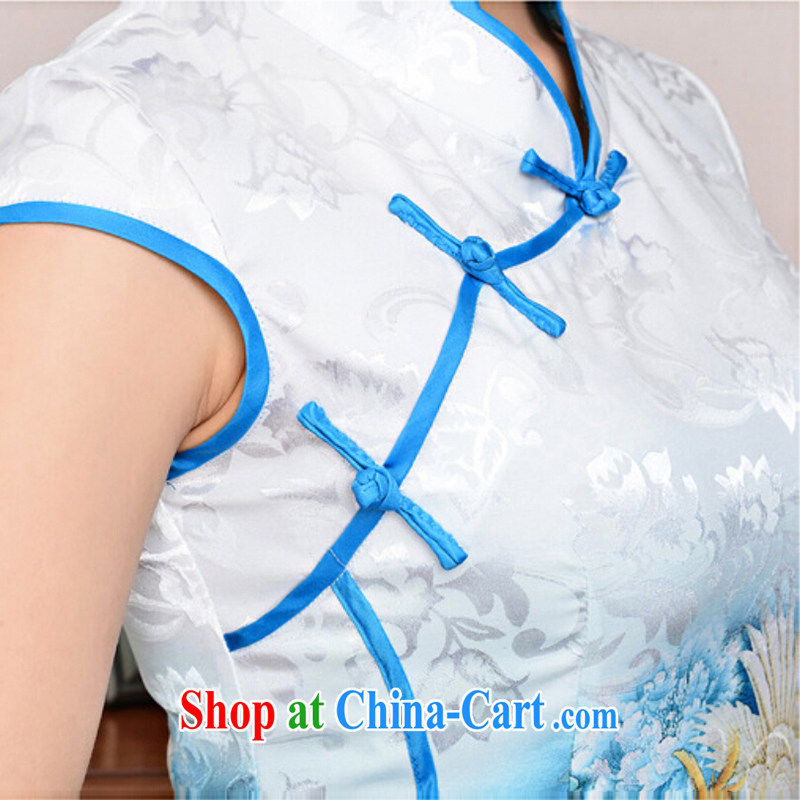 The new nation, the elegant low the forklift truck serving toast improved cheongsam dress summer T-shirt dresses female blue collar, small bird figure suit M, stone (Bushi), shopping on the Internet
