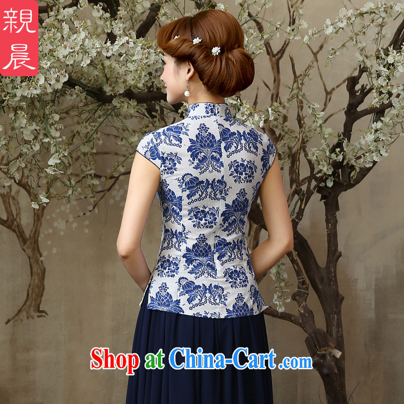 The pro-am 2015 as soon as possible summer day new retro Ethnic Wind cultivating cotton the girl with blue and white porcelain dresses T-shirt T-shirt + skirt M - waist 70 cm, and the pro-am, and shopping on the Internet